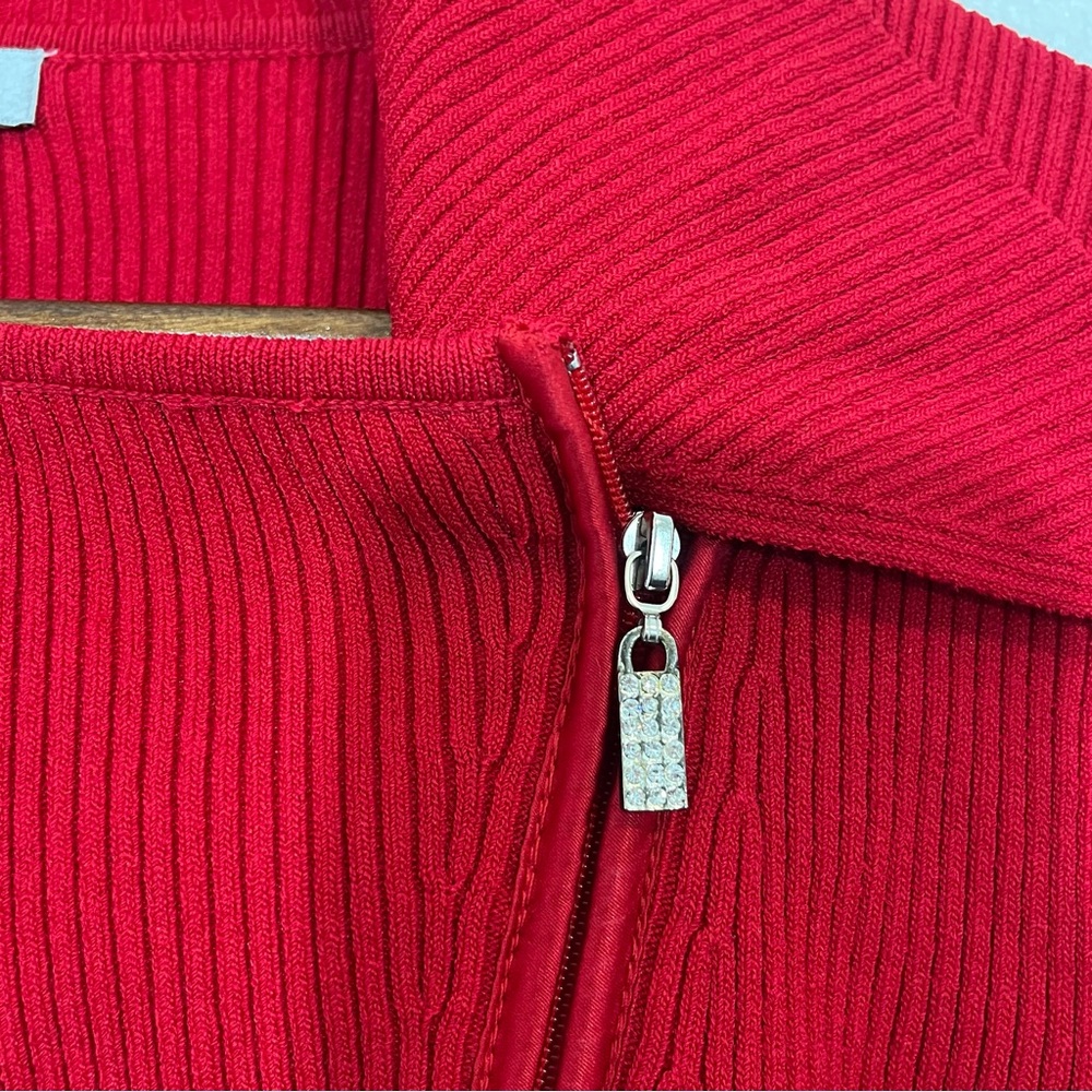 Cache Red Asymmetrical Zip Ribbed Knit Sweater - Picture 7 of 10